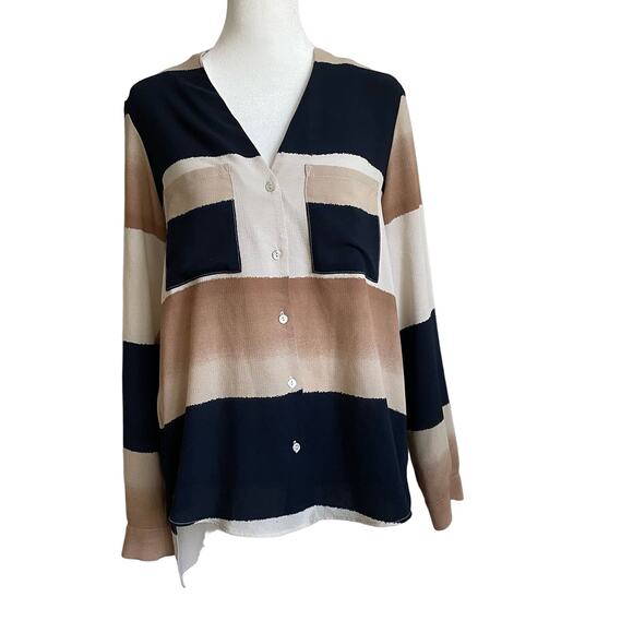 Joseph Ribkoff Tops - Joseph Ribkoff Navy Beige Off White Blouse Top Button Down Shirt Size 6